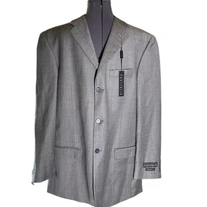 Career Perry Ellis Mens 44L/W36 Wool Blazer Classic Sport Jacket Plaid Gray NWT - Picture 1 of 15
