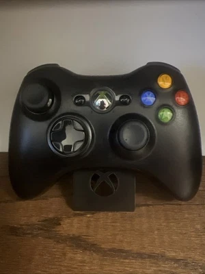Mando inalámbrico Xbox 360 negro OEM con soporte y nuevos palillos para pulgar! Probado Foto 1 de 4