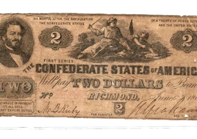 $2 "SLAYER NOTE" (CONFEDERATE) 1800'S "VIOLENT SCENE" $2 "SLAYER NOTE" RARE!!!! - Image 1 of 3