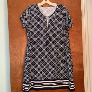 Lands End Women's Size M Shift Dress Knee Length Blue White - Picture 1 of 3