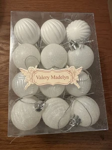 Valery Madelyn 1.6" Small Christmas Ornaments 24 Tree Decorations Set White NEW - Picture 1 of 2