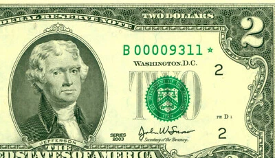 US 2003    2 Dollars    ( B 9311 STAR )  World paper money currency banknotes. - Image 1 of 4