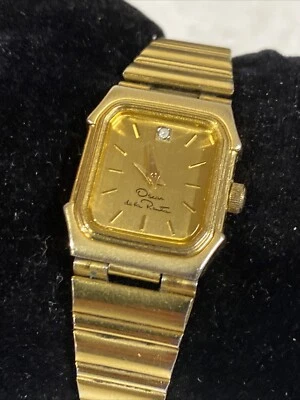 Vtg Oscar De La Renta Watch Women 19mm Gold Tone Diamond Octagon New Battery 7" - Image 1 of 3