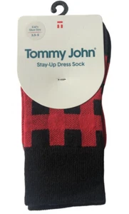 Tommy John Stay-Up Kids Christmas Dress Socks Buffalo Plaid Haute Red Shoe Size - Picture 1 of 9
