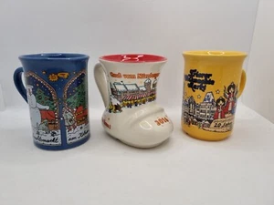 3 tazas de vino caliente festivas del mercado alemán de Navidad rojo amarillo blanco raras en muy buena condición - Imagen 1 de 20