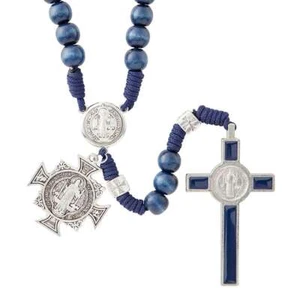St. Benedict Blue Paracord Wood Rosary W/Medal - 23" Long - Gift Bag(BK-12845) - Picture 1 of 2