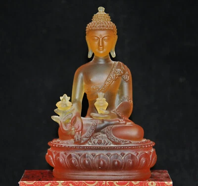 Budismo tibetano vidrio Liuli talla Shakyamuni Shakya Mani medicina Buda estatua Foto 1 de 4