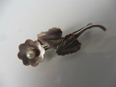 Bella Vecchia Spilla, 835 Argento, Fiore Con Perla, Teka 835, Theodor Klotz - Immagine 1 di 4