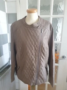 Womens Mocha Brown M&Co Biker faux leather jacket - size 18 UK - Picture 1 of 10