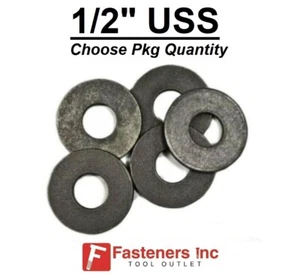 1/2" USS Flat Washers Plain Black Steel Large 1.375 OD Low Carbon Grade 2 Washer - Picture 1 of 2