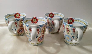 Set of 4 Mugs 222 Fifth Meriweather Floral Paisley Porcelain Fine China 14 Oz - Picture 1 of 8