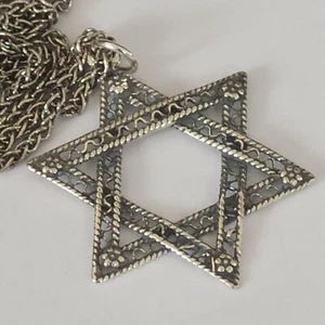 Vintage Men Star of David Necklace Filagree Large 925 Italy Silver Rhodium Gift - Picture 1 of 18