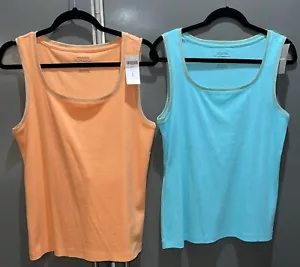 NWT ~ SET of 2 ~ CHICOS "Ultimate Tee" Scoop Neck Knit Tank Top ~ Sz 2 / US 12LG - Picture 1 of 10