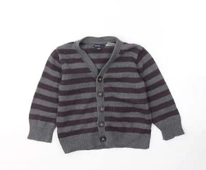 Gap Boys Grey V-Neck Striped Cotton Cardigan Jumper Size 2 Years Button - Picture 1 of 12