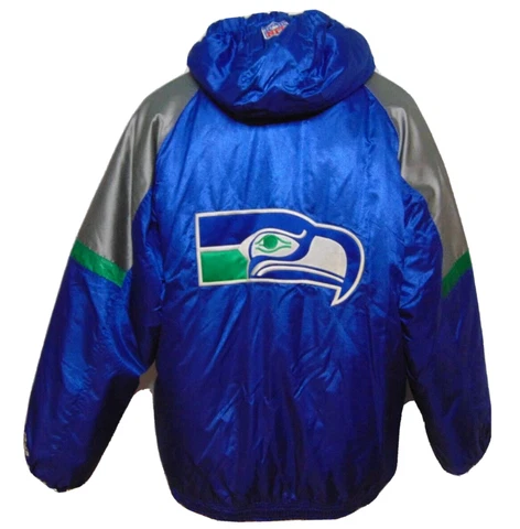 Seattle Seahawks NFL Jacket Men XL Vtg Starter Pro Line Blue Hood Pullover Korea Cover