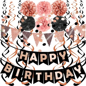 Happy Birthday Party Decor – Banner, Confetti, Streamers, Honeycomb Balls Set - Picture 1 of 15