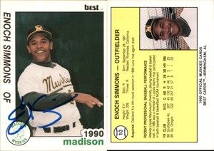 Enoch Simmons Signed 1990 Best Madison Muskies #10 Card Auto AU