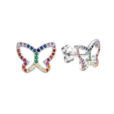 Orecchini farfalla argento sterling 925 rodiato 26 cristalli multicolor - Immagine 1 di 2