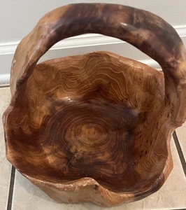 Natural Wood Root Basket Bowl Hand Carved Wooden Modern Farmhouse READ - Picture 1 of 10