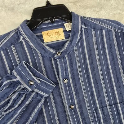 Camisas XL Scully para Hombres Metal Estrella Abotonada Azul Western Cuello Abuelo Foto 1 de 4