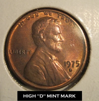 1975 D - LINCOLN CENT  - MINT MARK ERROR - HIGH "D" and LOW "D" - Image 1 of 2