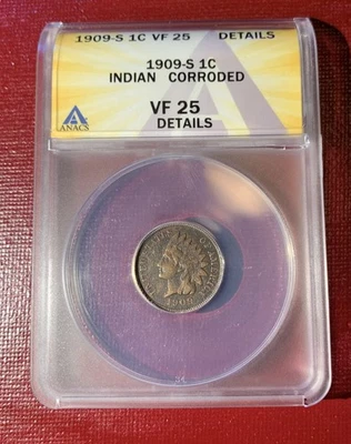 Certified 1909-S Indian Head Cent ANACS VF 25 *KEY DATE* - Image 1 of 4
