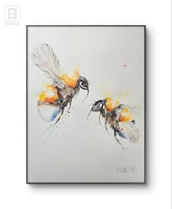 Original watercolour painting signed by Elle Smith Art Of Two Bees, wall art, - Picture 1 of 7