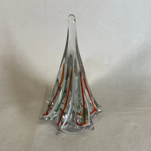RED, WHITE, GREEN SWIRLED Hand Blown ART GLASS CRYSTAL CHRISTMAS TREE 6.5" EUC - Picture 1 of 8