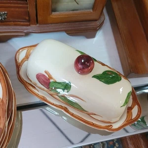 Franziskaner Vintage 1/4 Pfund bedeckt Butterdose Endstück oben Apfel USA Bodenstempel - Bild 1 von 2