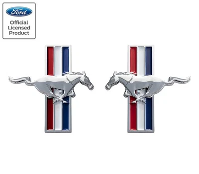 1994-2004 Ford Mustang 3" Chrome Running Horse Tribar Fender Emblems Pair LH RH - Image 1 of 4