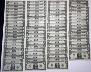 75 - UNCIRCULATED ONE DOLLAR BILLS W/ SEQUENCE #'S | MISCUT | LOW SEAL - Picture 1 of 14