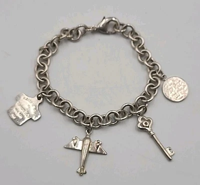 Vintage Tiffany & Co. 925 Plane Key Tee  NY Charm Sterling Silver Link Bracelet  - Image 1 of 4