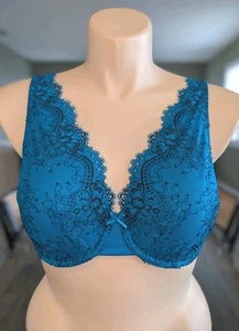 New Cacique 38DDD Blue Lace Unlined Full Coverage Underwire Bra - Picture 1 of 18