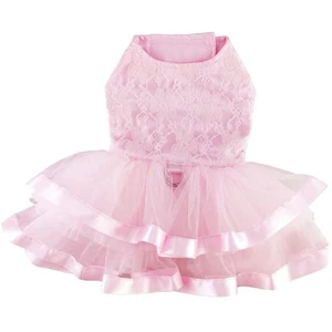 Pepe Longfellow’s NEW GALA Collection  Pink Lace Ruffles Dog Dress & Leash - Picture 1 of 2