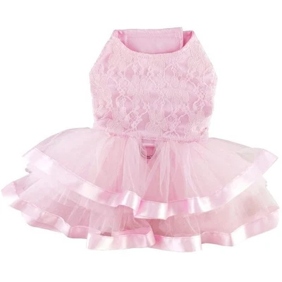 Pepe Longfellow’s NEW GALA Collection  Pink Lace Ruffles Dog Dress & Leash - Image 1 of 2