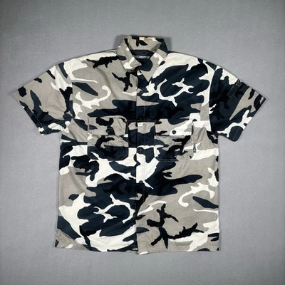Camisa masculina vintage anos 90 MACgear RAVER grande camuflagem botões de pressão grunge Y2K RARA! - Imagem 1 de 4