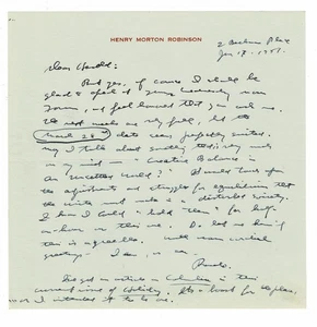 American Novelist HENRY MORTON ROBINSON 1951 AUTOGRAPH LETTER wrote The Cardinal - Picture 1 of 1