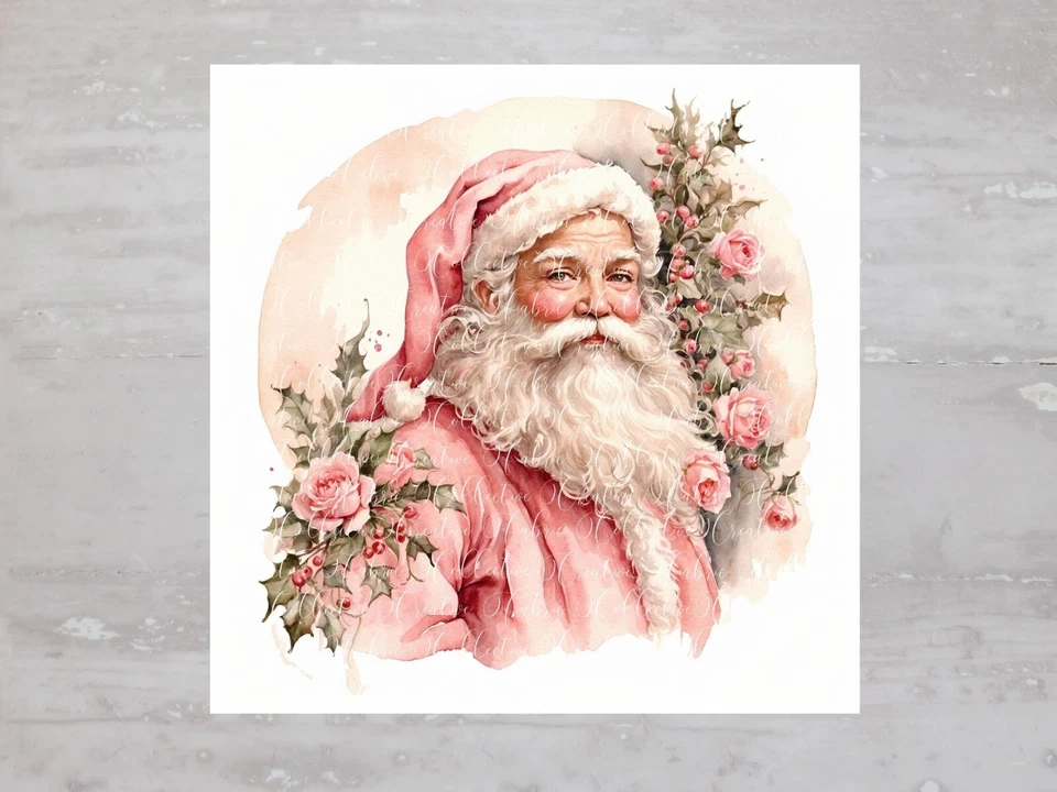 Painel de tecido romântico rosa gasto Papai Noel com rosas artesanato costura colcha bloco A401 - Imagem 1 de 4
