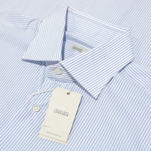 Abito Alessandro Gherardi nuovo con etichette / camicia casual taglia 16,5/42 US a righe blu - Foto 1 di 13