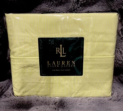 Vintage LAUREN Ralph Lauren Crystal Cay Lime Striped Full Flat Sheet NEW SEALED - Image 1 of 4