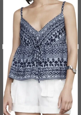 BCBGMAXAZRIA Womens Emeli Blue  chambray  navy Embroidered Tank Top Cami  Sz L - Image 1 of 4