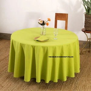 Washable Cotton Tablecloth Handmade Solid Neon Green Color Round Tabletop Cover - Picture 1 of 6