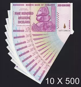 Zimbabwe 10 X 500 Million Dollars 2008 SERIES-AA Pick-82 UNC (Ship from CANADA) - Bild 1 von 2