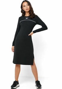 Reebok Women's Classics Long Sleeve Fitted Vector Sports Dress Split Hem XS S M