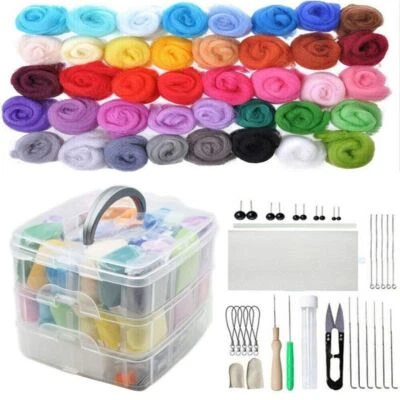 40 Colour Wool Felt Needles Tool Set Needle Felting Mat Starter DIY Kit w/ Case - Image 1 of 4