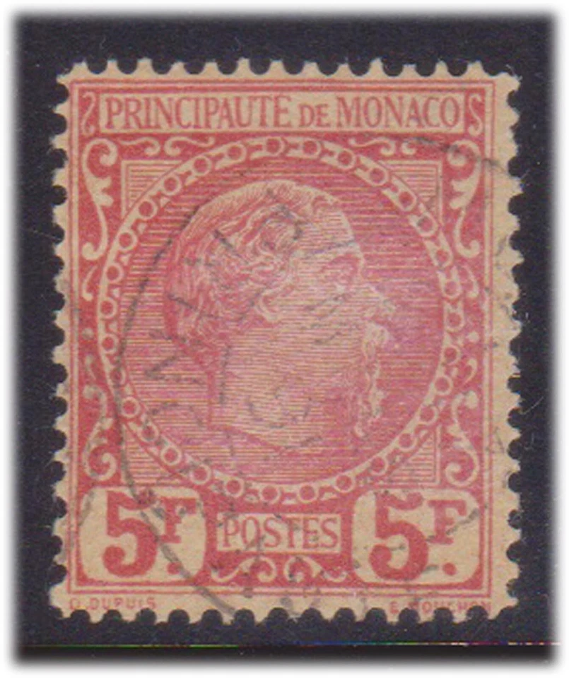 (F152-34) 1885 Europa Mónaco 5F Sello Rojo Príncipe Carlos III (AI) (MC25) Foto 1 de 1