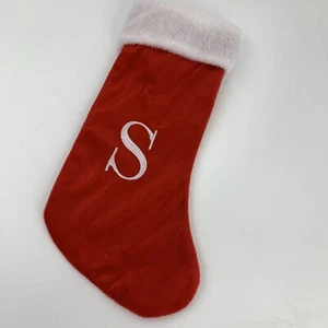Letter S Christmas Stocking 17" Red White Holiday Decor - Picture 1 of 2