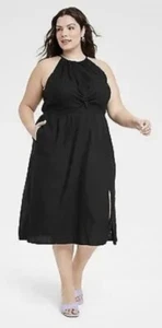 NEW Women’s Ava & Viv Black Linen Blend Halter Neck A Line Dress Size XXL - Picture 1 of 3