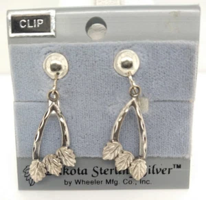 Sterling Silver Black Hills Earrings 3 Leaves WM Wheeler 925 Clip-on FREE S - Picture 1 of 4