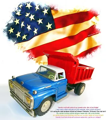 Modello in latta: Vintage 1960's Tin Friction Ford Dump Truck - ATC Asahi - Immagine 1 di 3